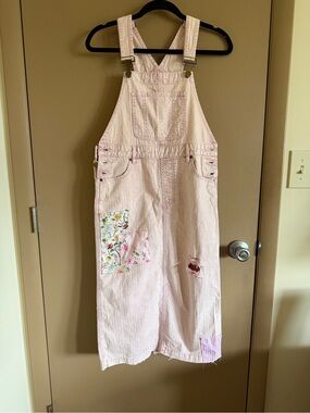 BDG Upcycled Pale Pink Denim Overall Dress with Logo Tag